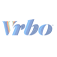 A blue and white logo for vrbo.