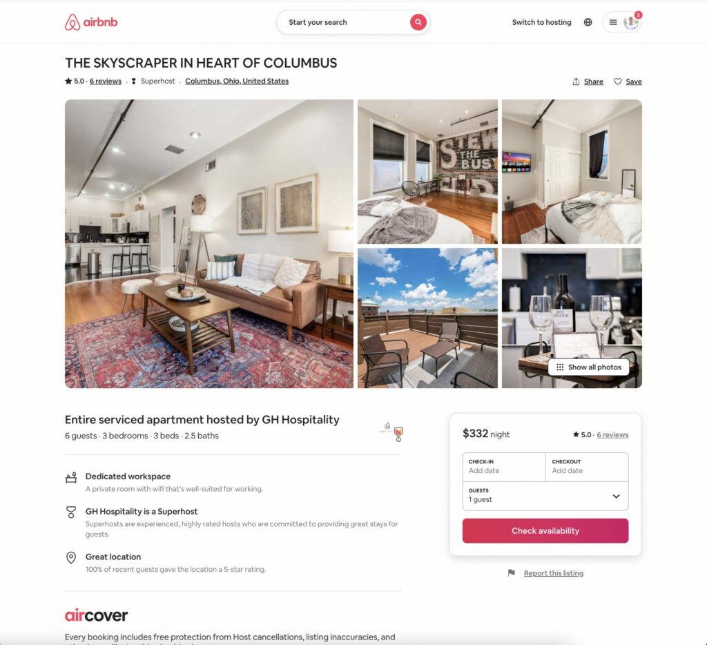 A screenshot of the airbnb page showing an image of a room.