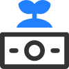 A blue and black icon of a camera